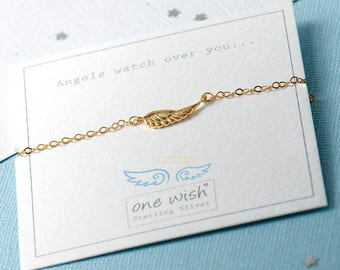 Angel Wing Bracelet Sterling Silver, Bridesmaids Gift, Guardian Angel Jewellery, Angels Watch Over You Quote, Memorial Wing Bracelet, Gold
