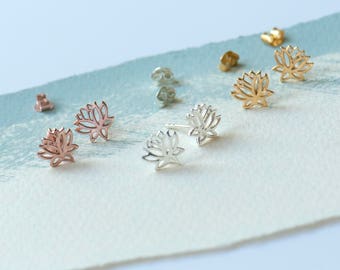 Lotus Flower Stud Earrings, Gold Lotus Flower Studs, Rose Gold Lotus Flower Studs, Lotus Flower Jewellery, Zen Jewellery, Yoga Jewellery,
