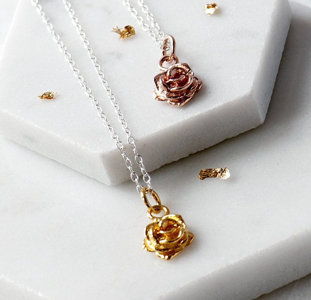 English Rose Necklace Rose Gold and Silver Botanical Rose - Etsy UK