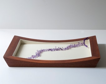 Sloped Leatherette Jewellery Display Tray, Cream Leatherette Necklace Tray, Retail Display Tray, Dark Wood Jewellery Display, Jewellery Tray