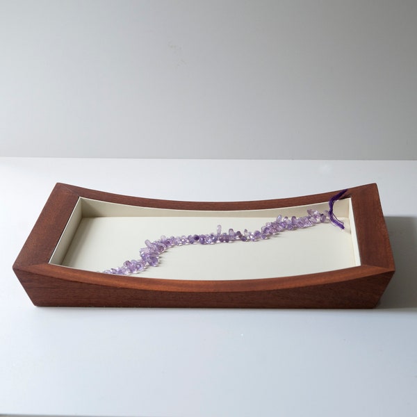 Sloped Leatherette Jewellery Display Tray, Cream Leatherette Necklace Tray, Retail Display Tray, Dark Wood Jewellery Display, Jewellery Tray