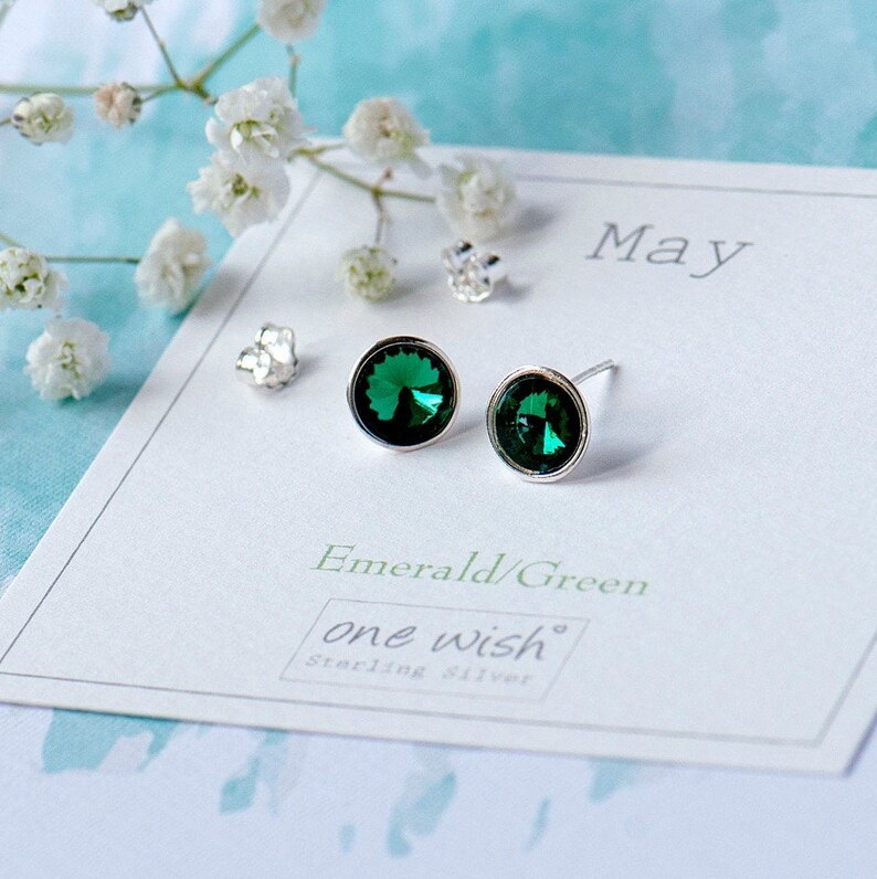 May Birthstone Earrings, Birthstone Sterling Silver Earrings, Emerald green May Birthstone Jewellery, Green Birthday Gift, Emerald Crystal