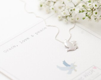 Dove of Peace Sterling Silver Necklace, Grace, Love Peace Necklace, Silver Bird Necklace, Peace Jewellery, Dove Gift, Dove Jewellery, Bird