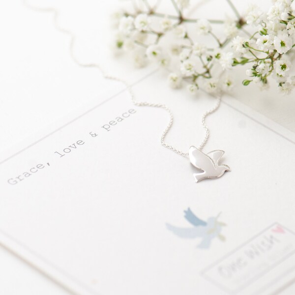 Dove of Peace Sterling Silver Necklace, Grace, Love Peace Necklace, Silver Bird Necklace, Peace Jewellery, Dove Gift, Dove Jewellery, Bird