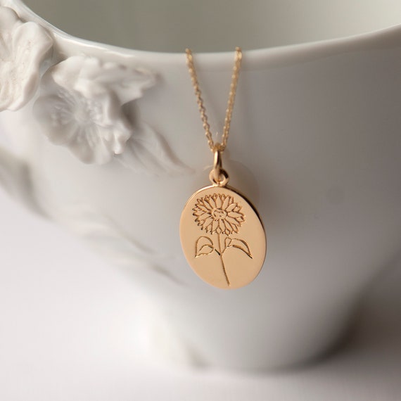 Sunflower Necklace Engraved Sunflower Pendant Custom Floral