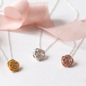 Rose Necklace, Sterling Silver Rose Pendant, Bridesmaid Gift Necklace, Dainty Flower Pendant, Mother's Day Gift, Rose Gold Flower Necklace
