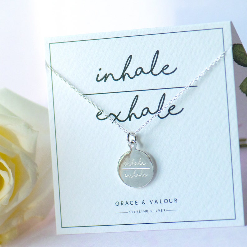 Inhale Exhale Necklace, Yoga Necklace, Meditation Jewellery, Yoga Lover Gift, Mindful Pendant, Meaningful Necklace, Mental Health Gift, Loss image 4