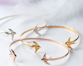 Swallow Bangle, Bird Bracelet, Sterling Silver Bird Bracelet, Bird Jewellery, Bird Bangle Gold, Bird Bangle Rose Gold Swallow Jewellery,Bird