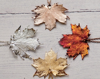 Collier feuille d'érable canadien, bijoux feuille d'automne, collier vraie feuille, pendentif feuille d'or, feuille d'argent, collier feuille d'or rose, automne automne