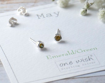 May Birthstone Stud Earrings, Month Birthday Gift, Emerald CZ Studs, Classic Birthstone Tiny Studs, Birth Month Small Studs, 16th Birthday