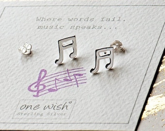 Music Note Earrings, Music Note Sterling Silver Studs, Silver Music Jewellery, Music Symbol, Musician Gift, Music Quote Earrings, Music Sign