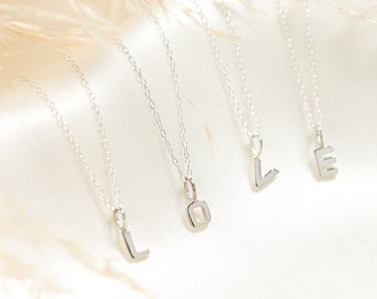 Cute Alphabet Initial Sterling Silver Letter Necklace, Gift For Her, Initial Charm Jewellery, Letter Jewelry in Silver, My Initial Necklace