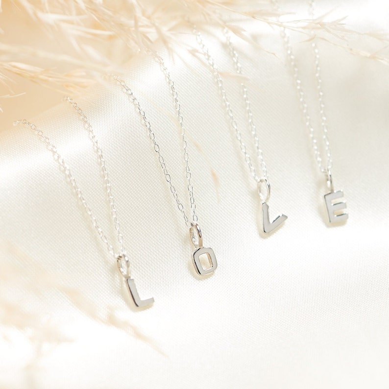 Cute Alphabet Initial Sterling Silver Letter Necklace, Gift For Her, Initial Charm Jewellery, Letter Jewelry in Silver, My Initial Necklace image 1