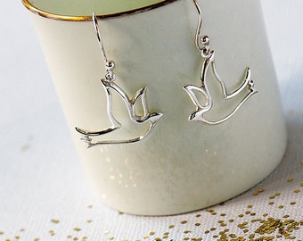 Dove of Peace Silver Earrings, Silver Bird Drop Earrings, Dove Drop Earrings, Turtle Dove Jewellery, Dove Jewelry, Bird of Peace Earrings,