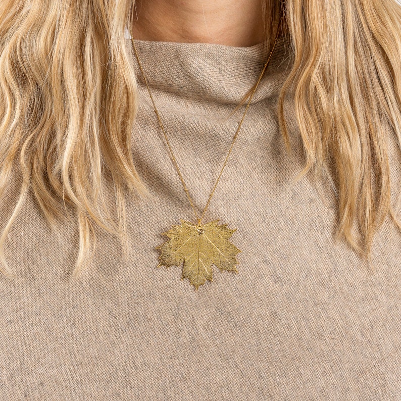 Gold Canadian maple leaf necklaces, made from real maple leaves. Gift boxed.