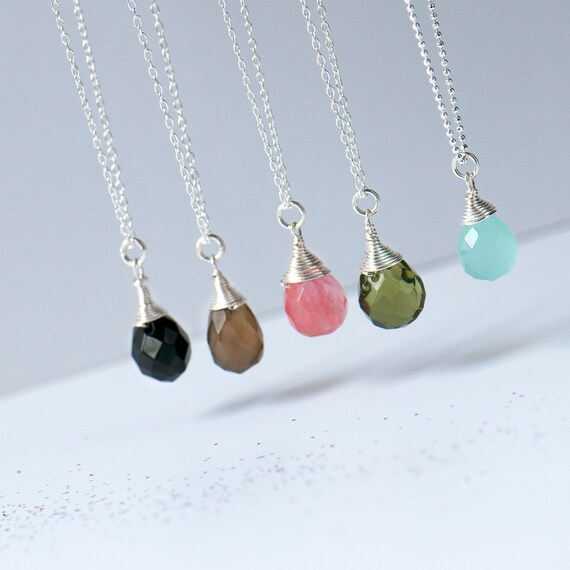 Teardrop Stone Sterling Silver Necklace 