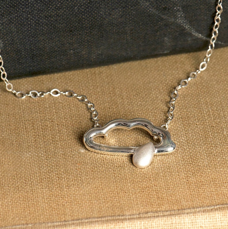 Rain Cloud Sterling Silver Necklace, Weather Quote Necklace, Weather Silver Jewellery, Raindrop Cloud Jewelry, Dance in the Rain Necklace, image 3
