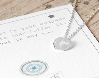 Sterling Silver Compass Necklace, Silver Compass Jewellery, Travellers Gift, Silver Compass Jewelry, Gap Year Gift, Leavers Necklace,Compass