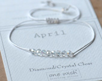 April Birthstone Bracelet, Crystal Birthday Gift, April Birth Month Gift, Bridesmaid Gift, Adjustable Bracelet, diamond CZ Gift, bridesmaid