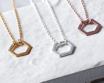 Hexagon Necklace in Sterling Silver, Minimalist Jewellery, Gift for her, Gold Plated, Rose Gold, Layering Necklace, Geometric Jewellery,