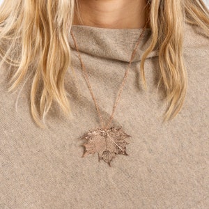 Rose gold Canadian maple leaf necklaces, made from real maple leaves. Gift boxed.