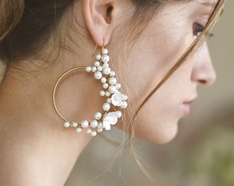 Capri | Bridal Statement Earrings, Pearl Earrings, Garden Earrings, Statement Earrings, Flower Earrings, JONIDA RIPANI - Made In Italy