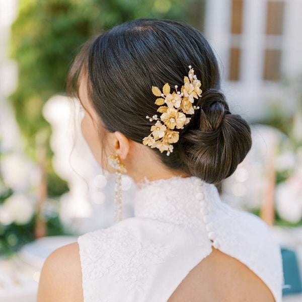 Fleur | Bridal Headpiece, Bridal Comb, Floral Headpiece, Gold Headpiece,Wedding Headpiece, JONIDA RIPANI - Made In Italy