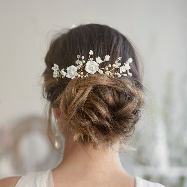 Chloé | Bridal Hairpins, Bridal Pins, Floral Headpiece, Flower Comb, Floral Pins, JONIDA RIPANI - Made in Italy