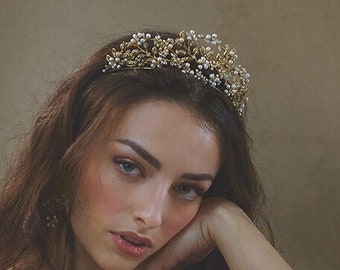 Modica | Bridal Crown, Flower Tiara, Statement Tiara, Gold Crown, Floral Tiara, JONIDA RIPANI - Made in Italy