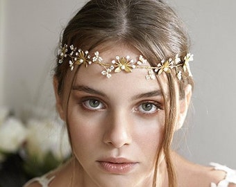 Beatrice | Bridal Headband, Bridal Halo, Crystal Headpiece, Pearl Tiara, Gold Headpiece, Simple Headpiece, JONIDA RIPANI - Made in Italy