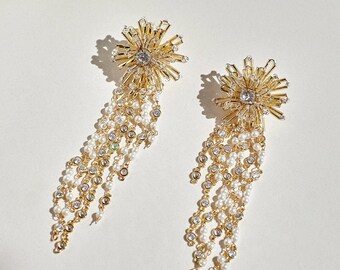 Helene | Gold Bridal Earrings, Enchanted Bridal Earrings, Crystal Earrings, Pendant, Statement Earrings, JONIDA RIPANI