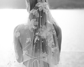 Como | Pearl Bridal Veil, Pearl Veil, Chapel Pearl Veil, Bridal beaded veil, Luxury Veil, Modern Veil, JONIDA RIPANI