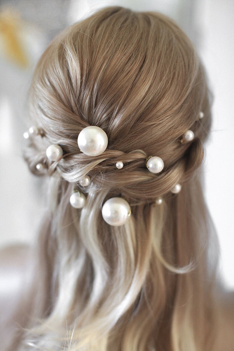 Carla Bridal Hair Pins, Pearl Hairpin, Bridal Pearls, Pearl Hair pins, Pearl Comb, Pearl Headpiece, JONIDA RIPANI Made in Italy image 5