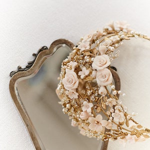 Capri Bridal Crown, Flower Tiara, Statement Tiara, Gold Crown, Floral Tiara, JONIDA RIPANI Made in Italy image 4