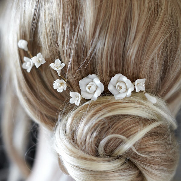 Carlotta | Bridal Hair Pins, Floral Hairpin, Bridal Headpiece, Bridal Comb, Floral Headpiece, JONIDA RIPANI - Made in Italy