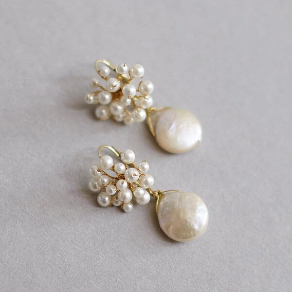 Brigitte| Bridal Earrings, White Earrings, Pearl Earrings, Statement Earrings, JONIDA RIPANI - Made In Italy