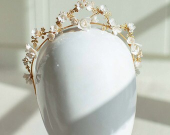 ARTE | Bridal Crown, Flower Tiara, Statement Tiara, Gold Crown, Floral Tiara, JONIDA RIPANI - Made in Italy