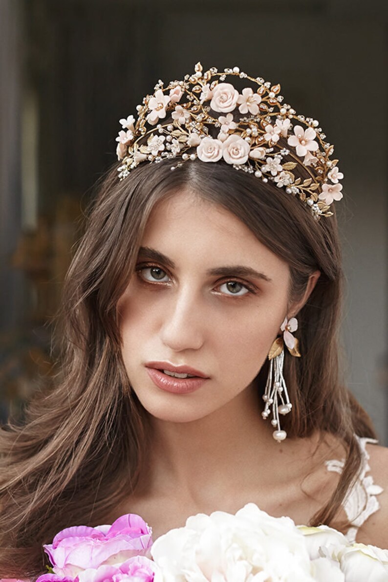 Capri Bridal Crown, Flower Tiara, Statement Tiara, Gold Crown, Floral Tiara, JONIDA RIPANI Made in Italy image 1