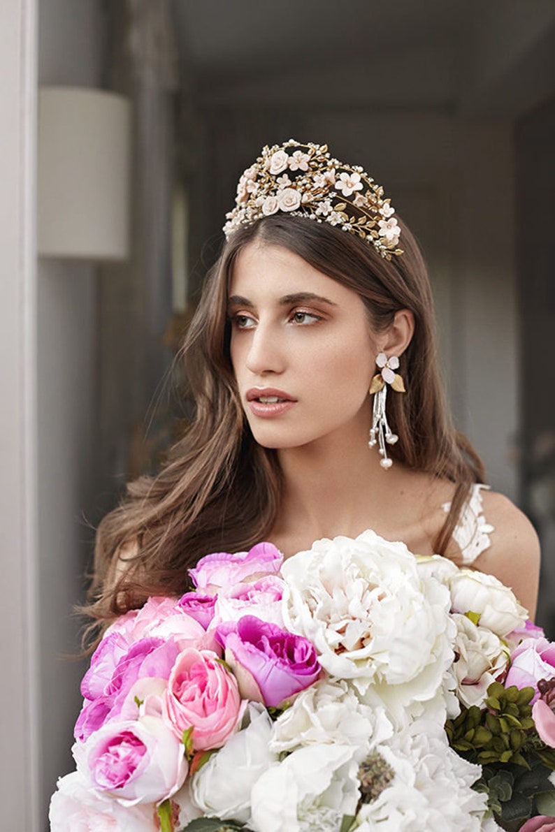 Capri Bridal Crown, Flower Tiara, Statement Tiara, Gold Crown, Floral Tiara, JONIDA RIPANI Made in Italy image 2