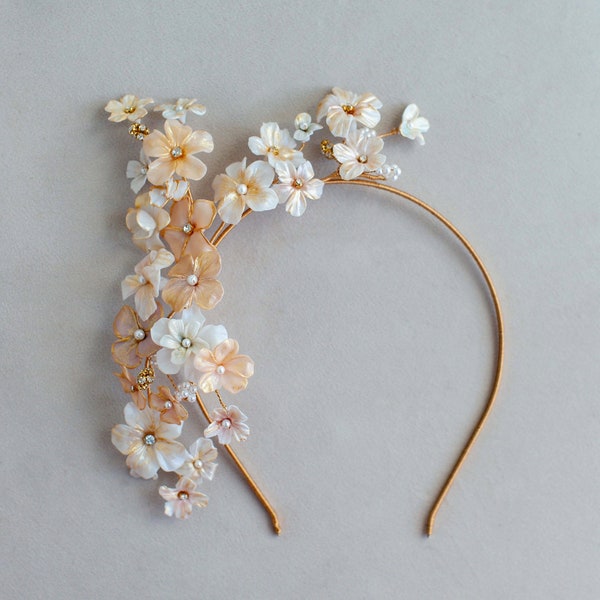 Fleur | Bridal Crown, Flower Tiara, Statement Tiara, Gold Crown, Floral Tiara, JONIDA RIPANI - Made in Italy