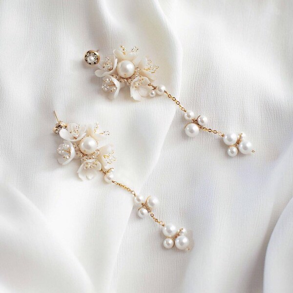 Poema | Bridal Statement Earrings, Floral Earrings, Pearl Earrings, Statement Earrings, Flower Earrings, JONIDA RIPANI - Made In Italy