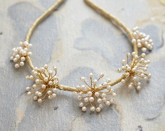 Soffione | Bridal Crown, Flower Tiara, Pearl Tiara, Gold Crown, Pearl Crown, JONIDA RIPANI - Made in Italy