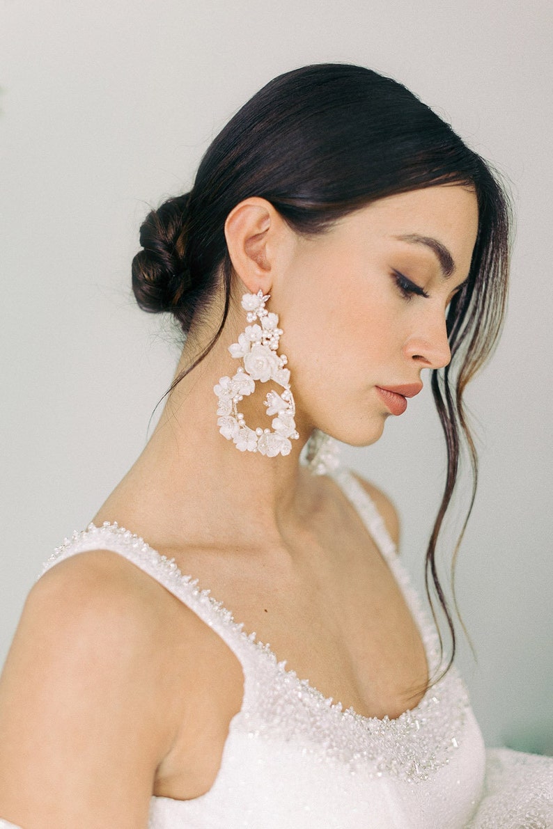 Julie Bridal Statement Earrings, Floral Earrings, Garden Earrings, Statement Earrings, Flower Earrings, JONIDA RIPANI Made In Italy image 2