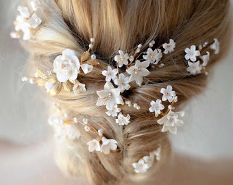 Primavera | Bridal Hairpins, Set of 4, Bridal Pins, Floral Headpiece, Flower Comb, Floral Pins, JONIDA RIPANI - Made in Italy