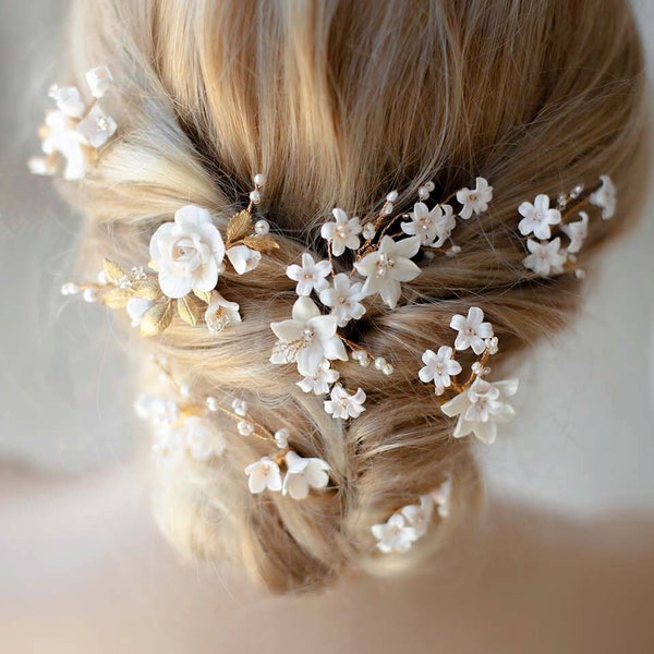 Primavera | Bridal Hairpins, Set of 4, Bridal Pins, Floral Headpiece, Flower Comb, Floral Pins, JONIDA RIPANI - Made in Italy