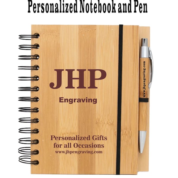 Personalized Bamboo Notebook and Pen, Custom Laser Engraved Notebook, Lined Pages, Personalized Journal, recycled lined paper