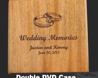 DOUBLE Wooden DVD Cases - Personalized case securely holds TWO DVDs. Great as wedding gift, bridal party gift and for parents of newlyweds