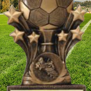 Customizable Soccer Resin Trophy with Engraved Name Plate - Perfect Award for Players, Coaches, Soccer Moms & Dads - 5 Inches Tall