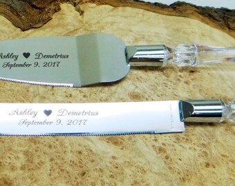 Personalized Cake Knife Set, Bridal Shower Gift, Reception, Anniversary Gift, Quinceañera, Wedding Accessory, Clear Acrylic Handles