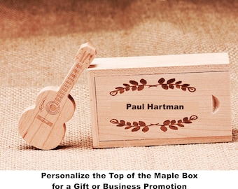 Guitar USB Flash Drive 16GB in Maple Box: Engraved Gift
